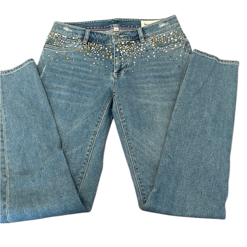 Two by Vince Camuto sz27 jeweled light wash jeans some jewels missing GUC